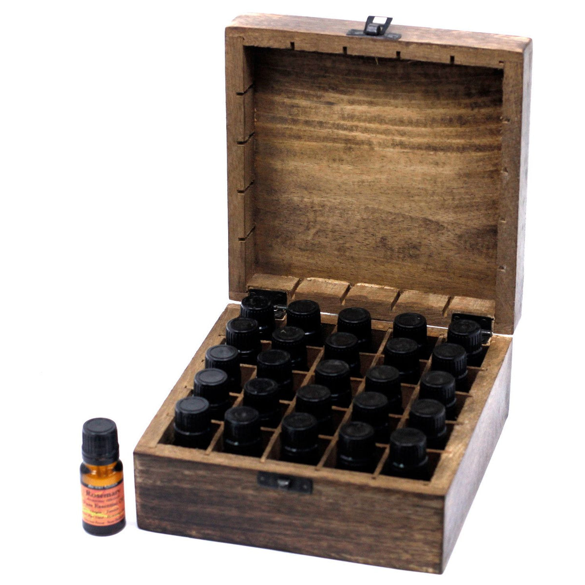 Aromatherapie-Box aus Mangoholz – Blumenmuster (für 25 Flaschen)