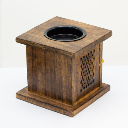 Große Duftlampe aus Mangoholz in Boxform – Buddha