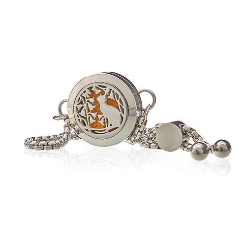 Aromatherapie-Kettenarmband – Katze und Blumen – 20 mm