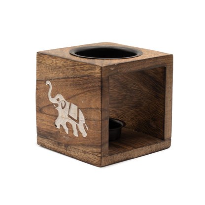Quadratische Duftlampe aus Mangoholz – Elefant