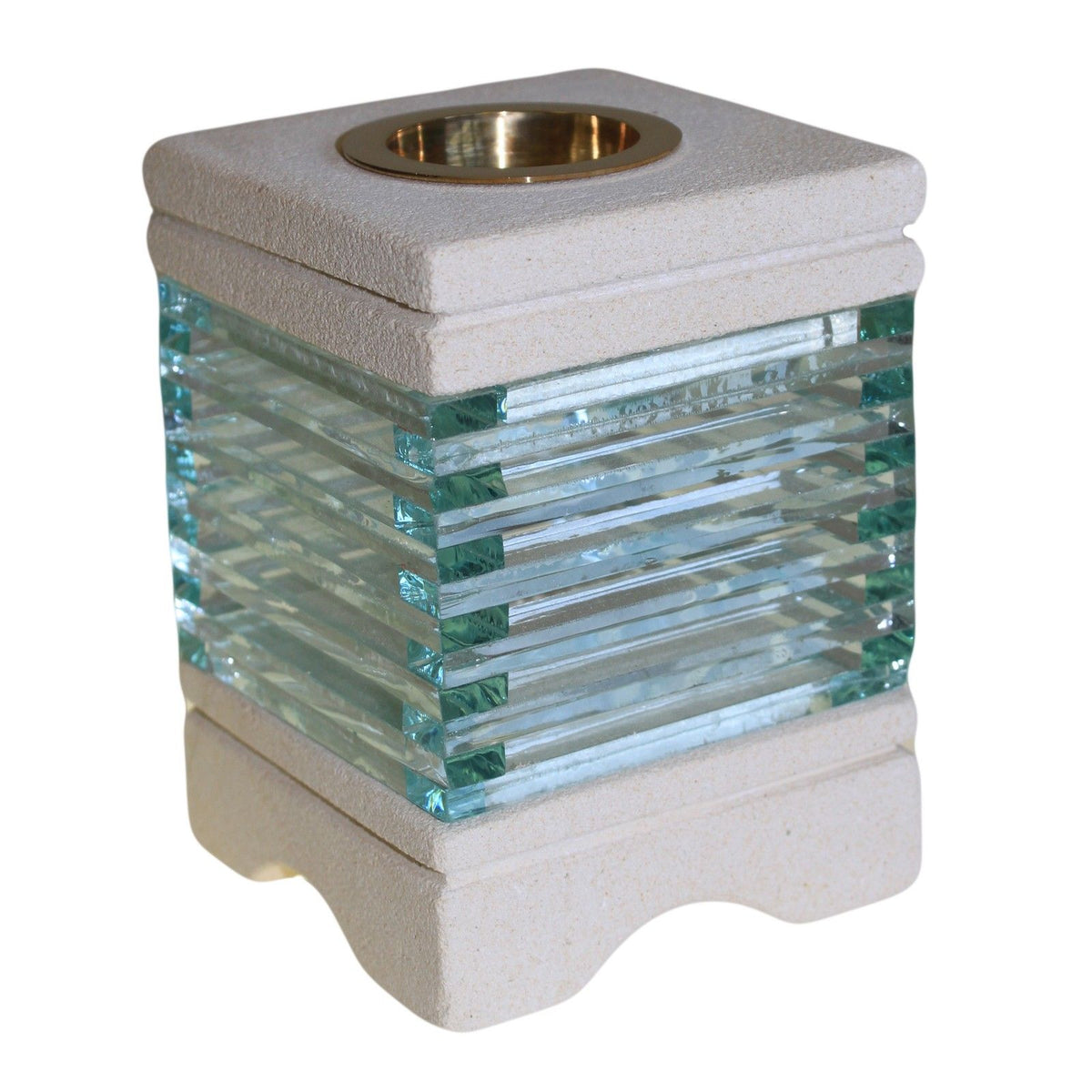 Quadratische Duftlampe aus Sandstein und Glas