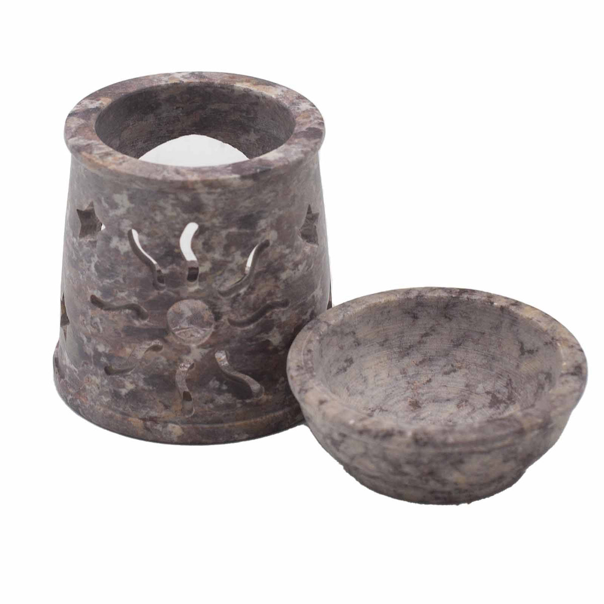 Kleine Speckstein-Duftlampe 8 cm – Sonne und Sterne