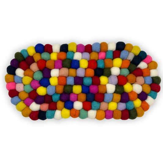Ovale Filzkugel-Tischmatte – 38x18 cm – Mehrfarbig