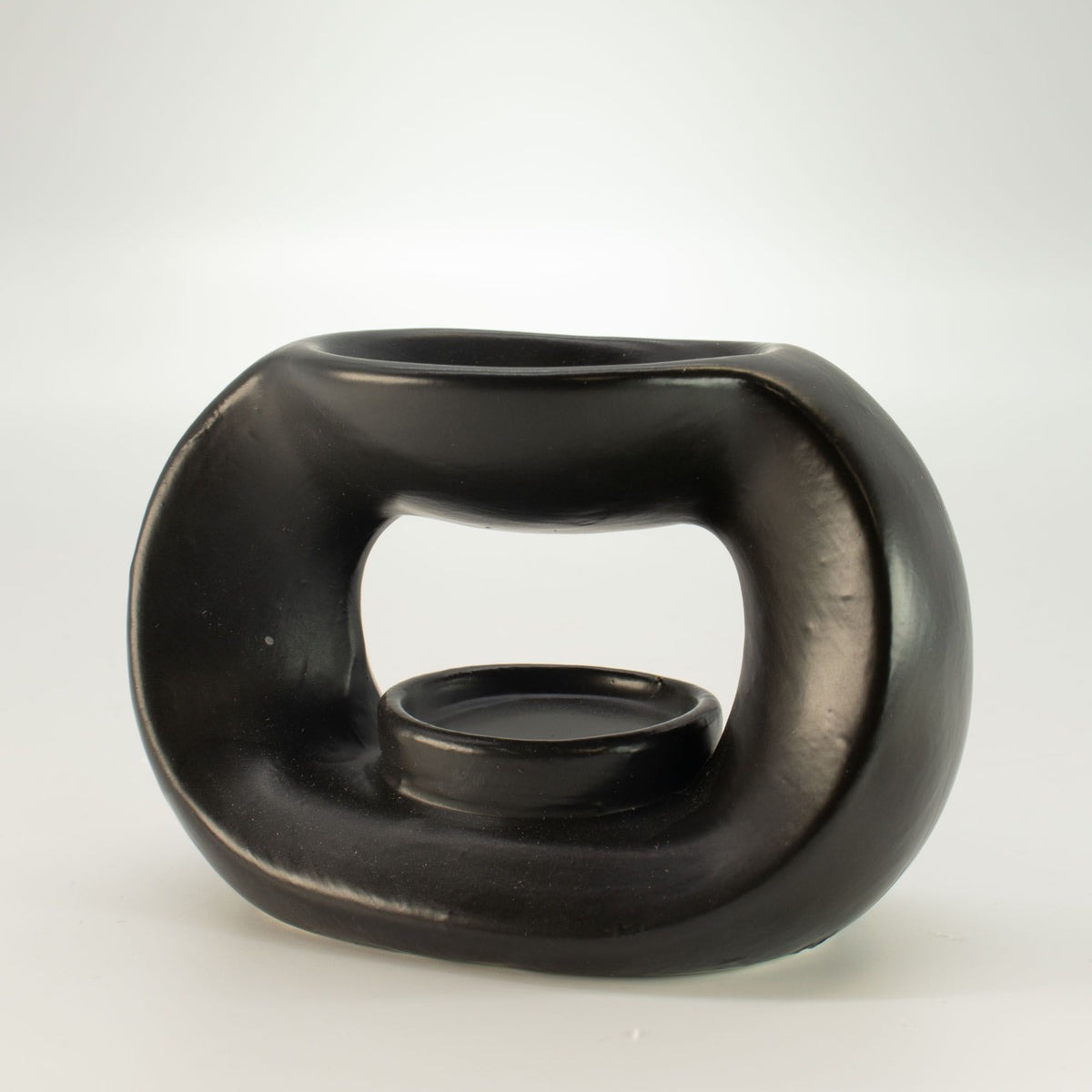 Keramik-Duftlampe im Zen-Stil – Ovale Kieselform – Mattschwarz
