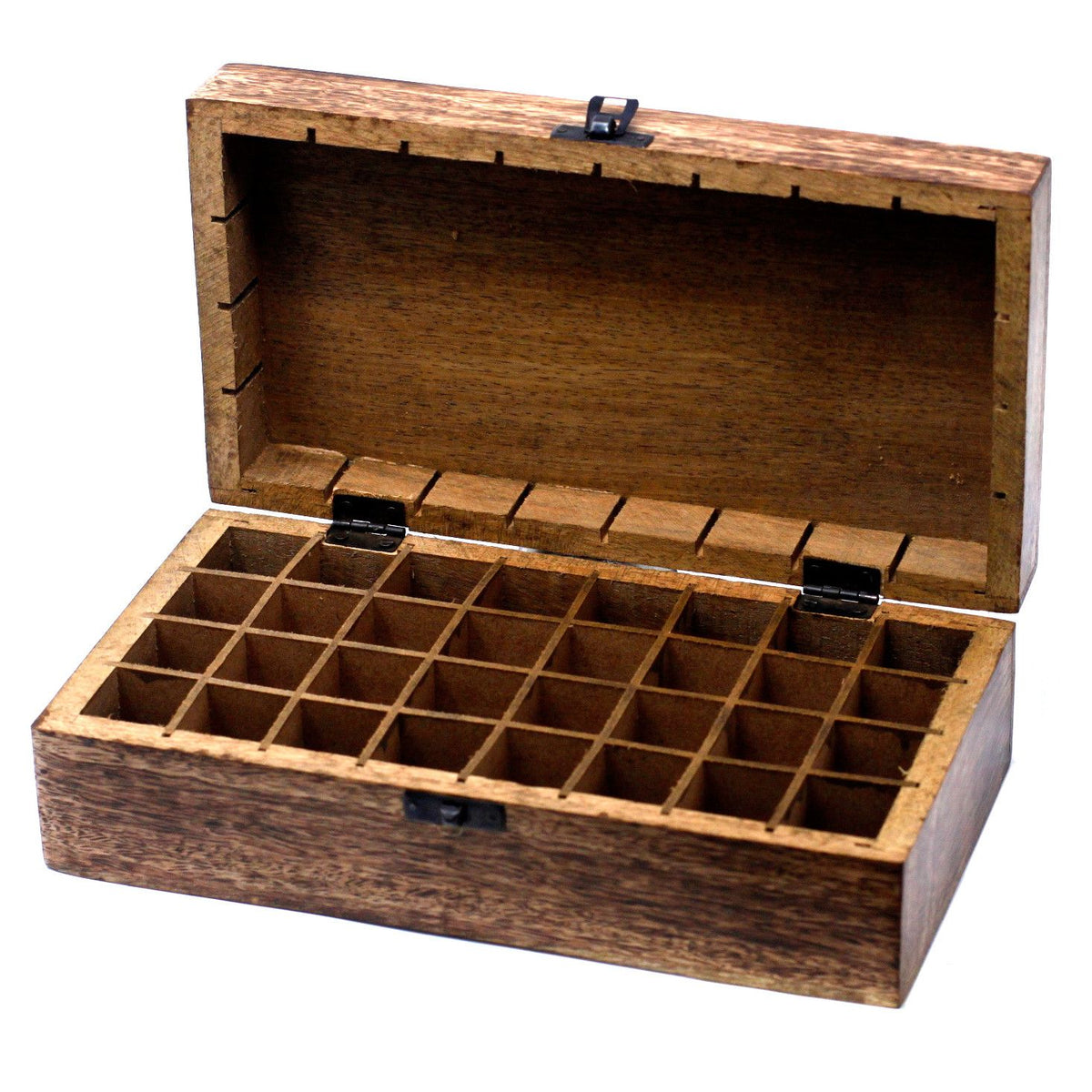 Aromatherapie-Box aus Mangoholz – Blumenmuster (für 32 Flaschen)