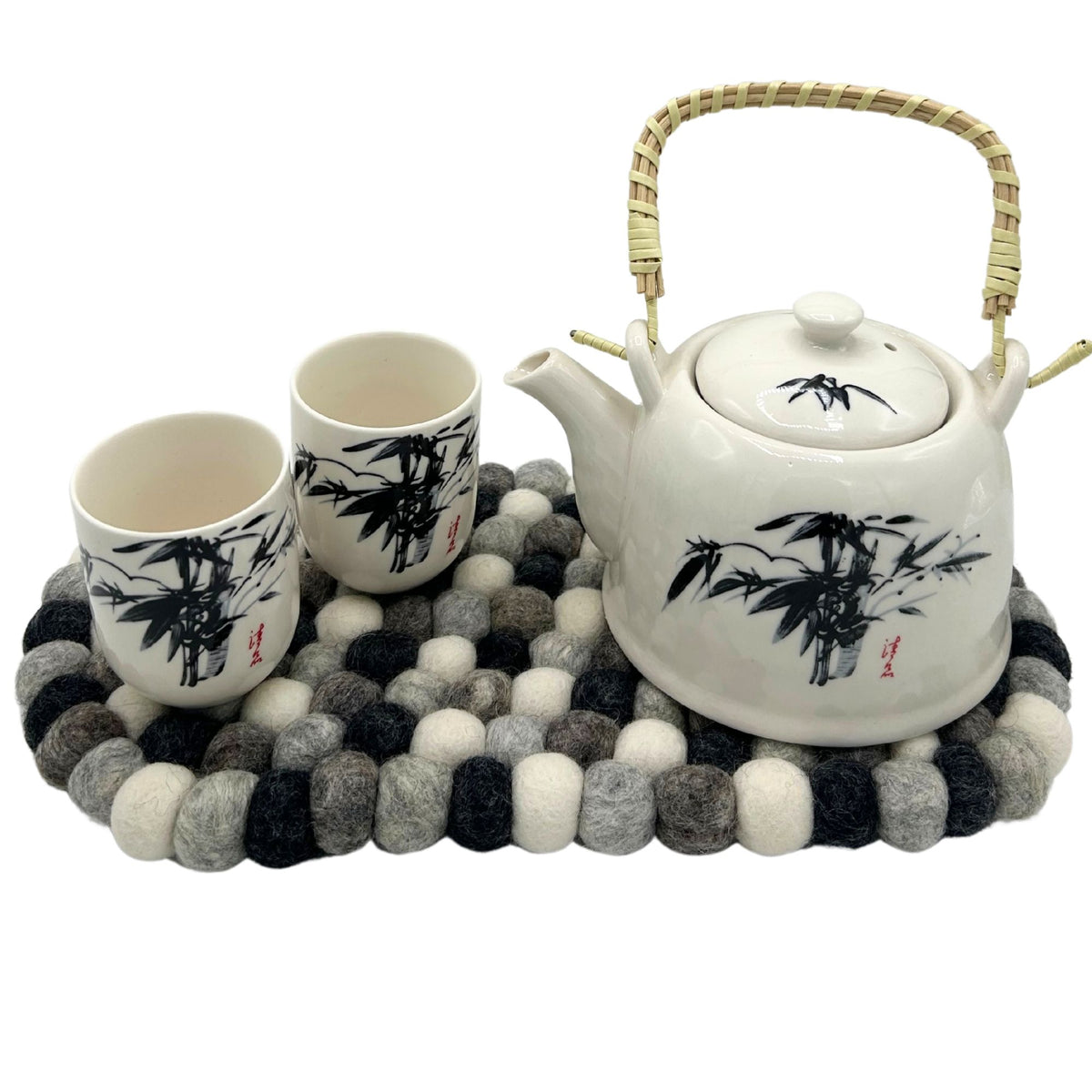Ovale Filzkugel-Tischmatte – 38x18 cm – Verschiedene Grautöne