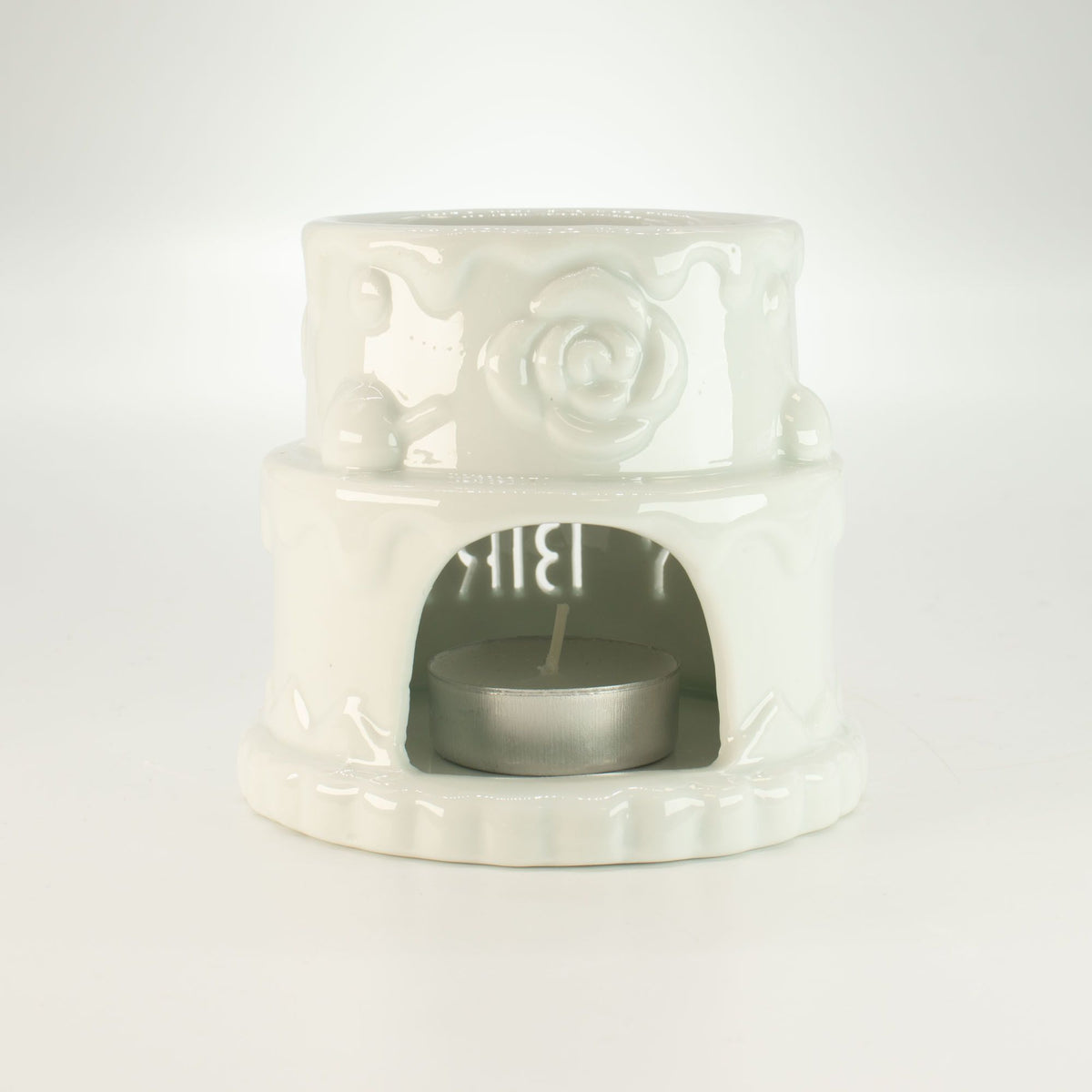 Keramik-Duftlampe in Kuchenform – HAPPY BIRTHDAY – Weiß