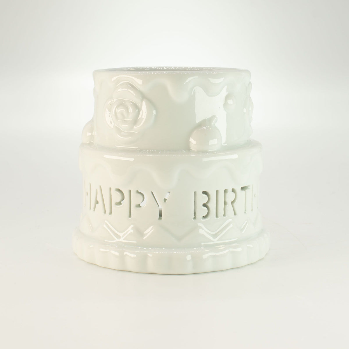 Keramik-Duftlampe in Kuchenform – HAPPY BIRTHDAY – Weiß