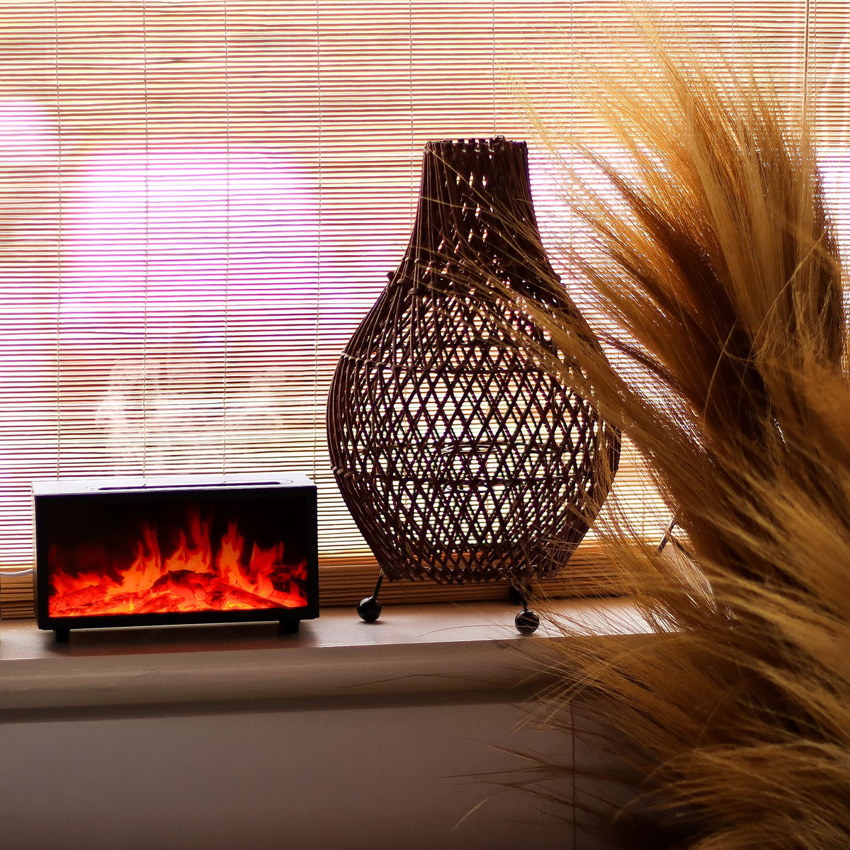 Aroma-Diffusor mit Flammeneffekt und Vogelklängen – Schwarz – USB – Farbwechsel