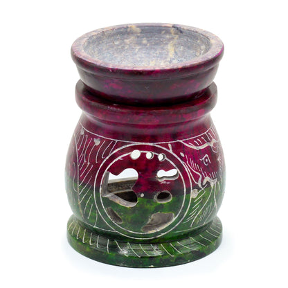 Kleine farbige Speckstein-Duftlampe 8 cm – Om und Elefant