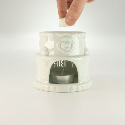 Keramik-Duftlampe in Kuchenform – HAPPY BIRTHDAY – Weiß