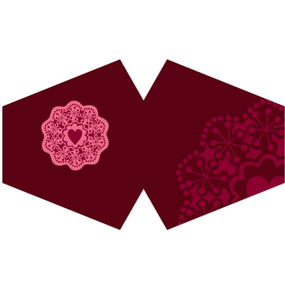 Wiederverwendbare modische Gesichtsbedeckung – Rotes Mandala-Herz (Erwachsene)