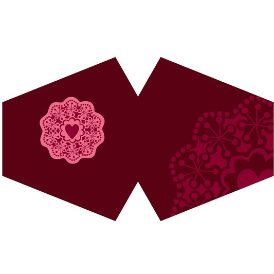 Wiederverwendbare modische Gesichtsbedeckung – Rotes Mandala-Herz (Erwachsene)