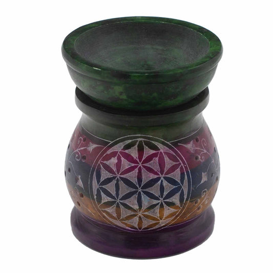 Speckstein-Duftlampe 10 cm – Blume des Lebens – Fünf Farben