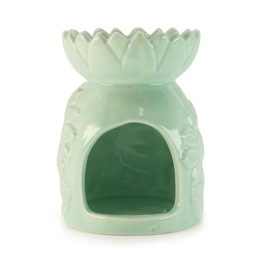 Keramik-Duftlampe mit Sonnenblume – Pastellgrün