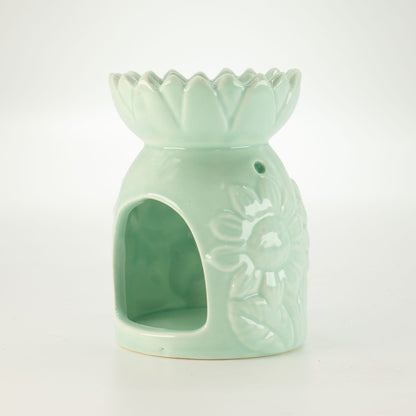 Keramik-Duftlampe mit Sonnenblume – Pastellgrün