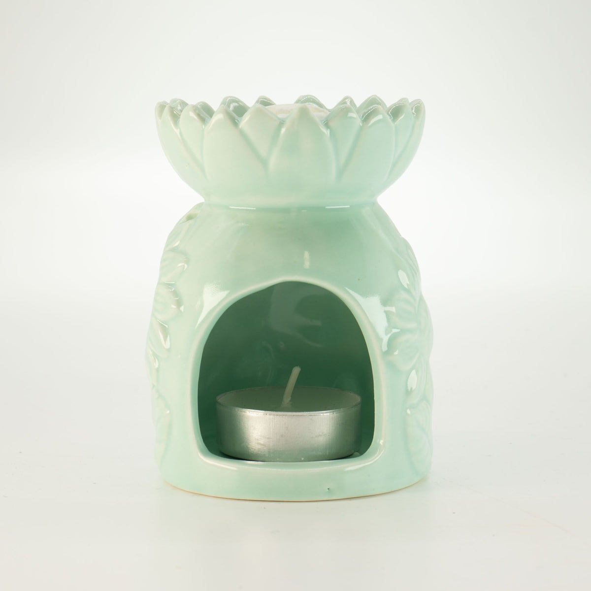 Keramik-Duftlampe mit Sonnenblume – Pastellgrün