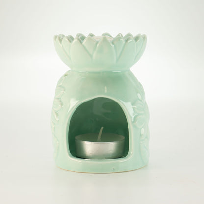 Keramik-Duftlampe mit Sonnenblume – Pastellgrün