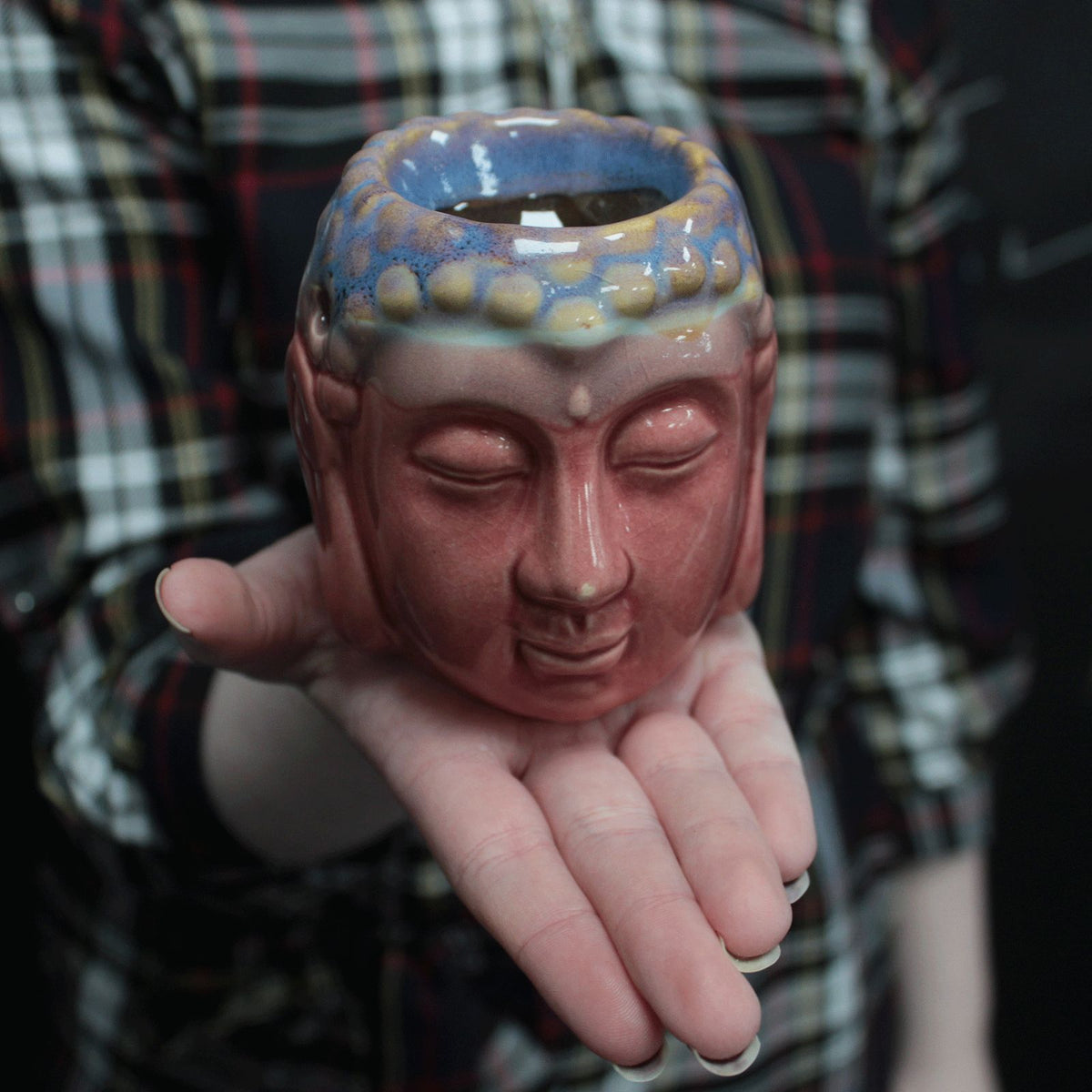 Buddha-Duftlampe – Rosa und Petrol