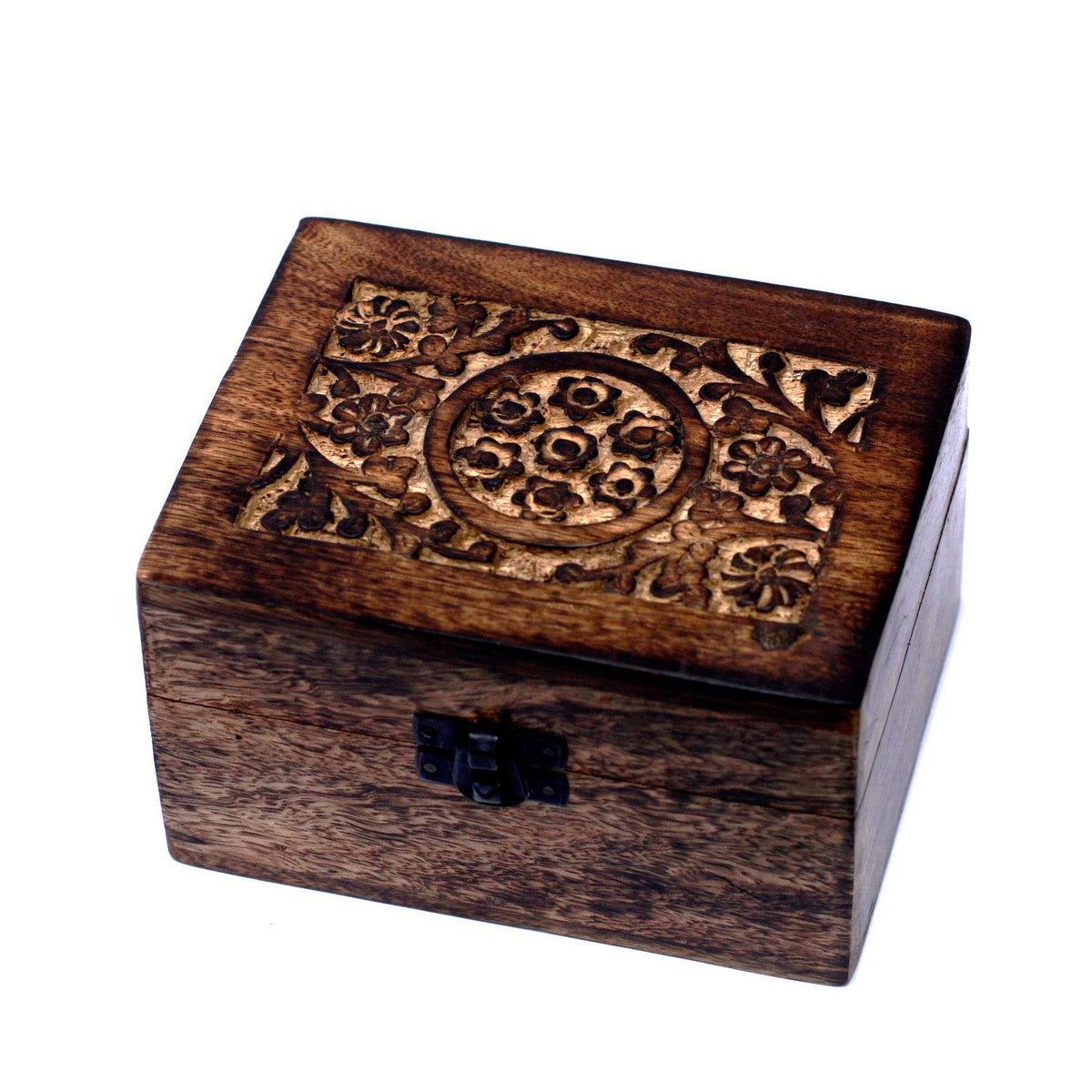 Aromatherapie-Box aus Mangoholz – Blumenmuster (für 12 Flaschen)