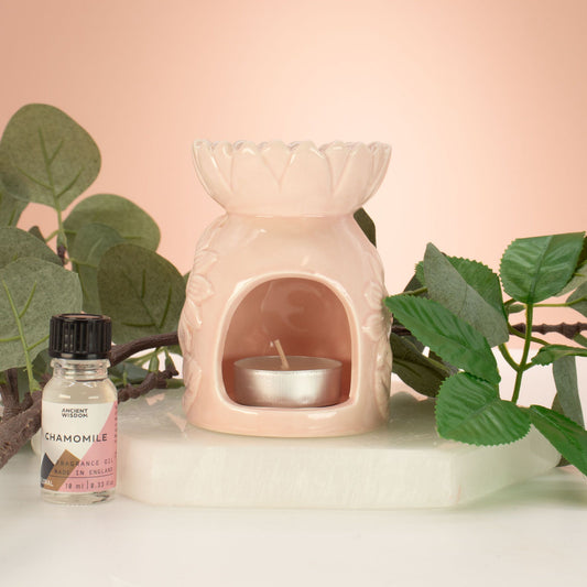 Keramik-Duftlampe mit Sonnenblume – Pastellrosa