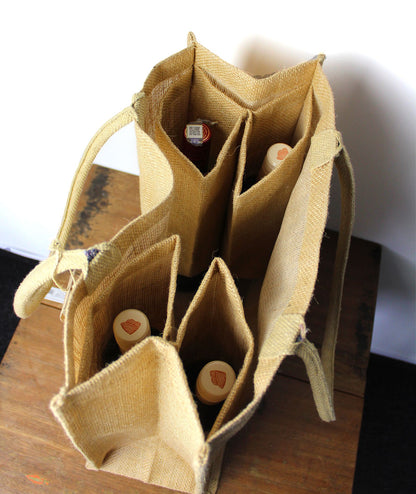 Große Jute-Einkaufstasche mit Flaschenhaltern