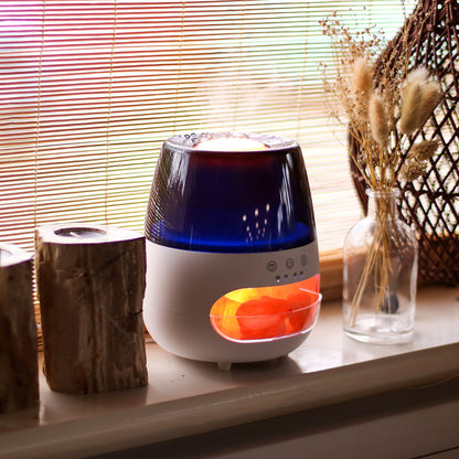 Aroma-Diffusor in Salzstein-Optik mit Flammeneffekt – Weiß – USB – Farbwechsel und Timer