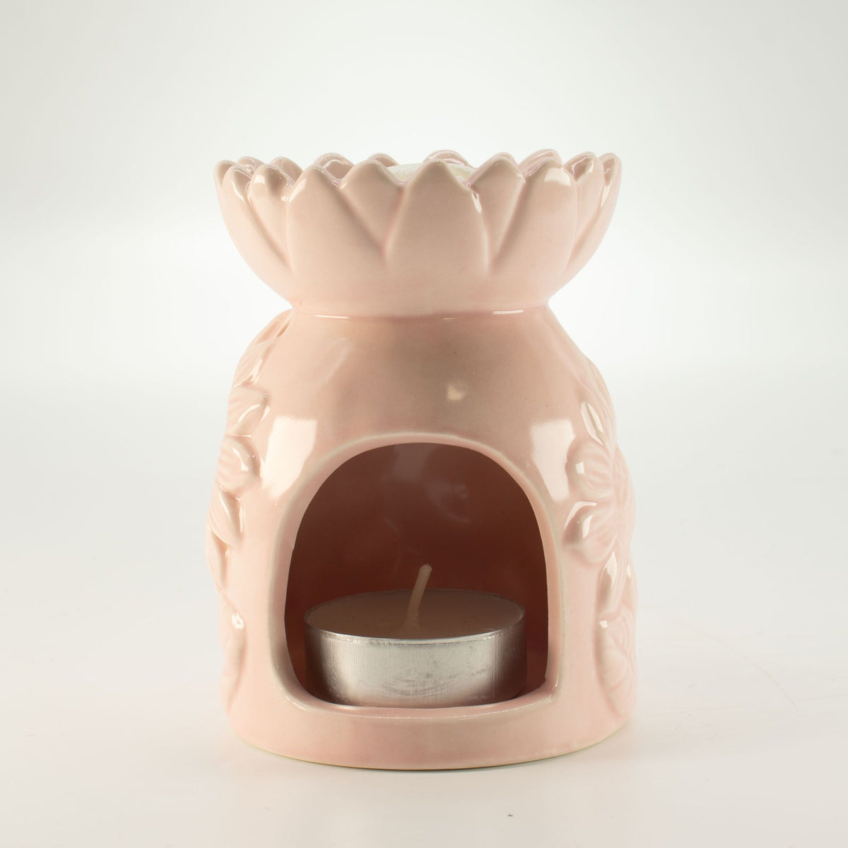 Keramik-Duftlampe mit Sonnenblume – Pastellrosa