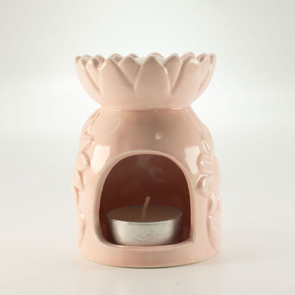 Keramik-Duftlampe mit Sonnenblume – Pastellrosa
