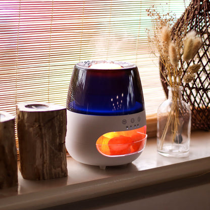 Aroma-Diffusor in Salzstein-Optik mit Flammeneffekt – Weiß – USB – Farbwechsel und Timer