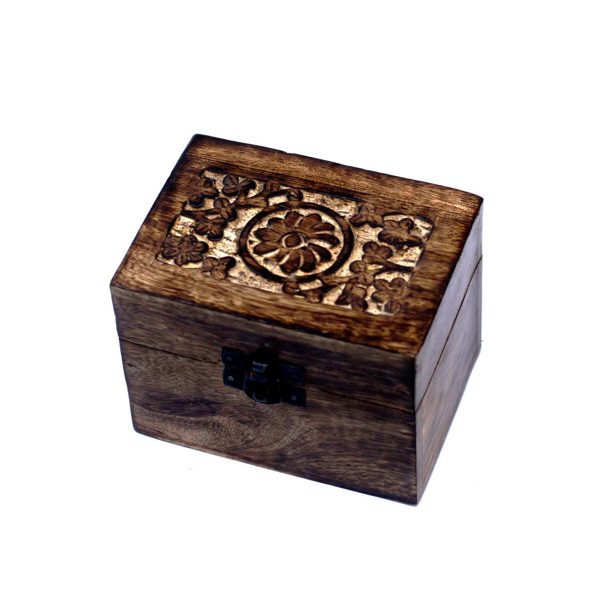 Aromatherapie-Box aus Mangoholz – Blumenmuster (für 6 Flaschen)