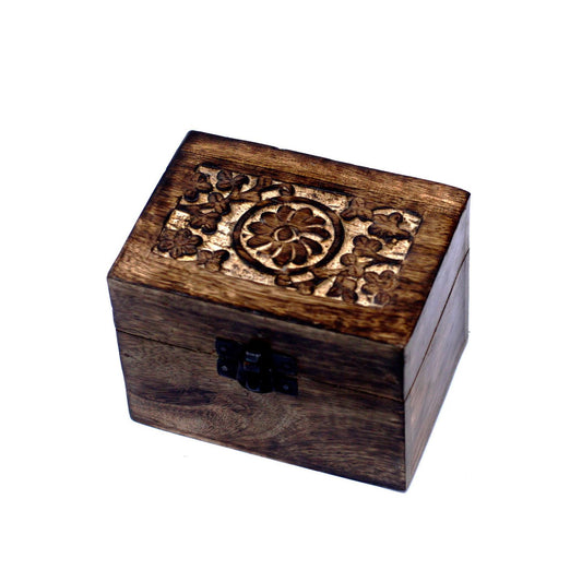 Aromatherapie-Box aus Mangoholz – Blumenmuster (für 6 Flaschen)