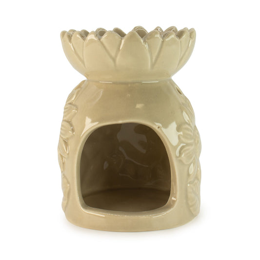 Keramik-Duftlampe mit Sonnenblume – Pastellbeige