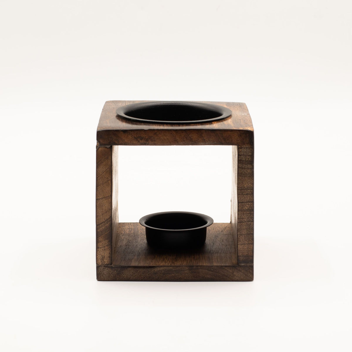 Quadratische Duftlampe aus Mangoholz – Blume des Lebens