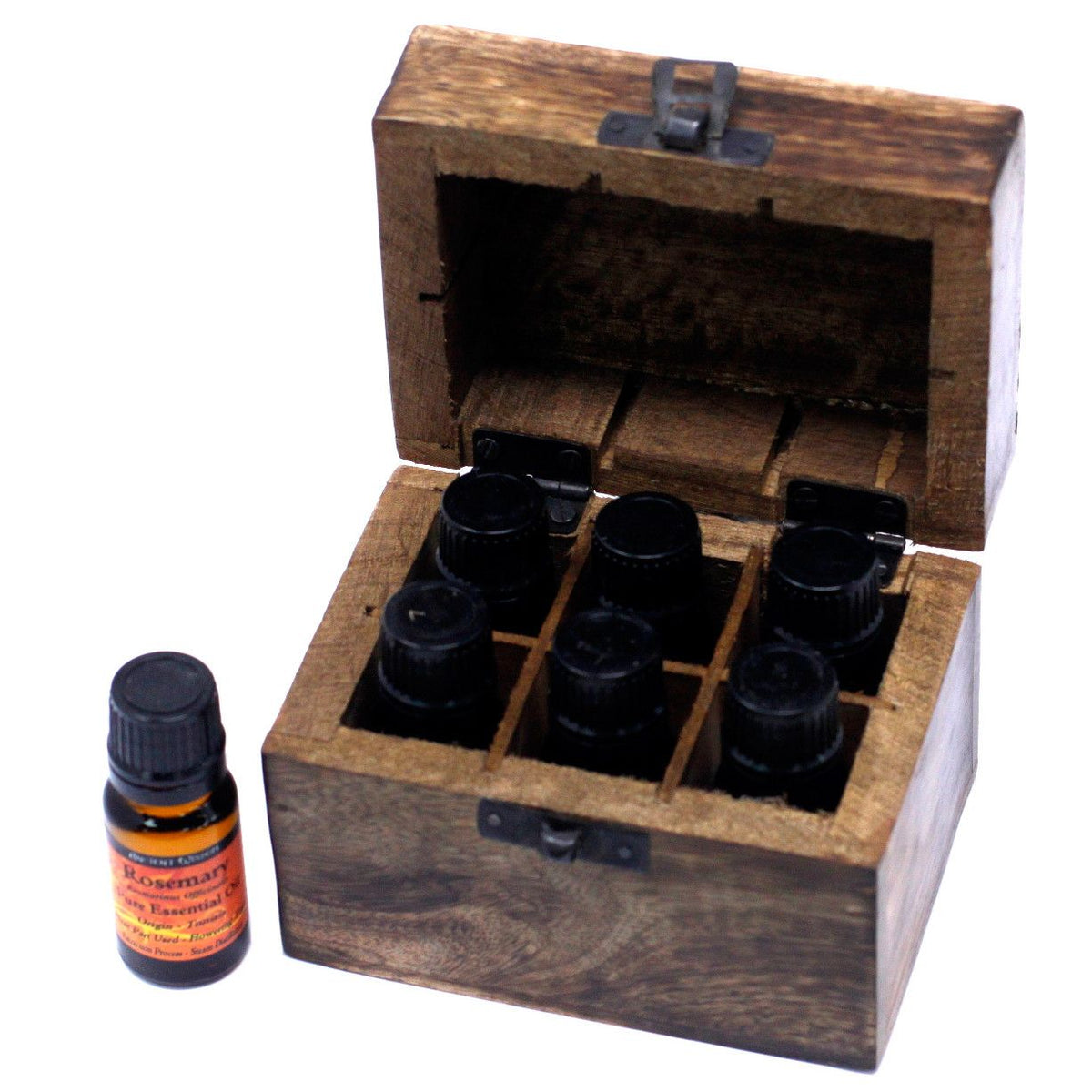 Aromatherapie-Box aus Mangoholz – Blumenmuster (für 6 Flaschen)