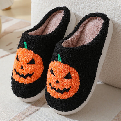 Warme Halloween-Hausschuhe mit Kürbis-Motiv, Cartoon-Design, Winter-Pantoffeln für Damen und Herren, für Zuhause