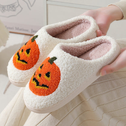 Warme Halloween-Hausschuhe mit Kürbis-Motiv, Cartoon-Design, Winter-Pantoffeln für Damen und Herren, für Zuhause