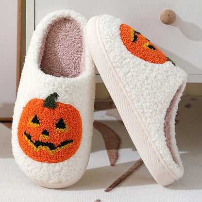 Warme Halloween-Hausschuhe mit Kürbis-Motiv, Cartoon-Design, Winter-Pantoffeln für Damen und Herren, für Zuhause